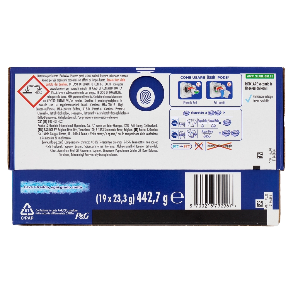 Dash Power Pods Detersivo Lavatrice In Capsule, Azione Extra-Smacchiante, 19 Lavaggi 442,7 g